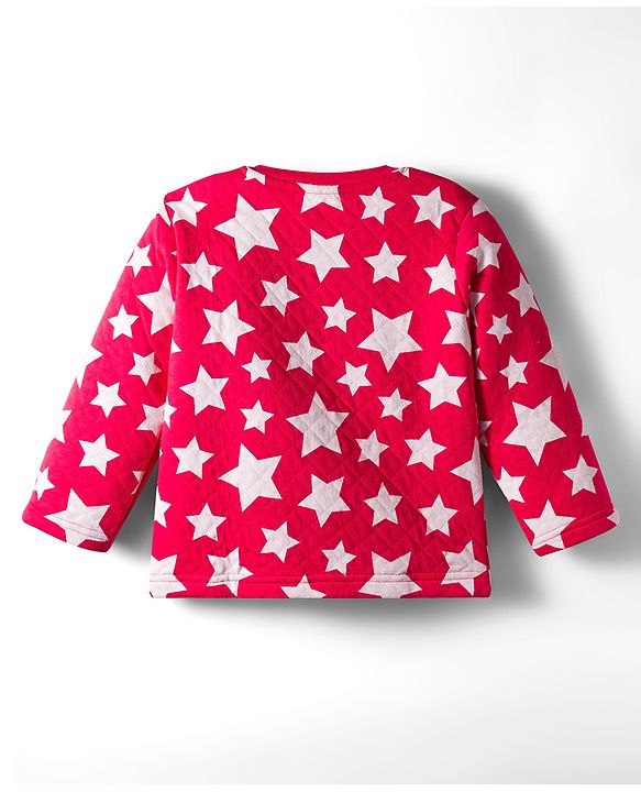 Babyhug Quilted Knit Full Sleeves Co-Ord Winter Night Suit With Star Print - Red