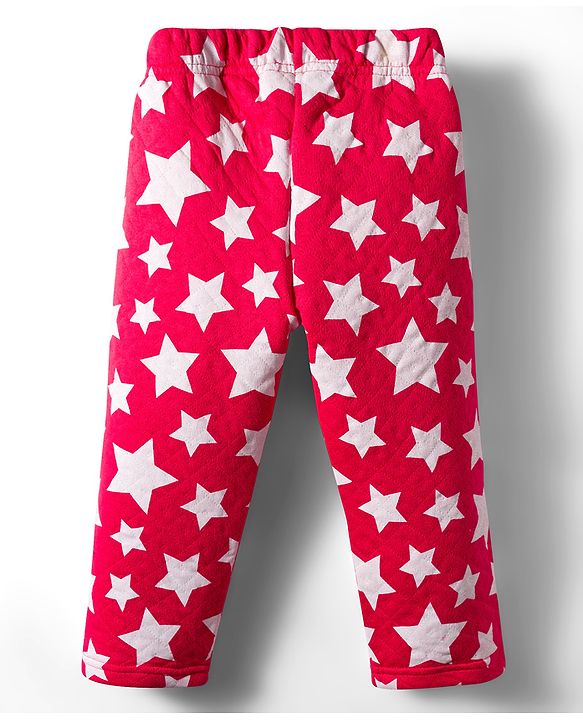 Babyhug Quilted Knit Full Sleeves Co-Ord Winter Night Suit With Star Print - Red