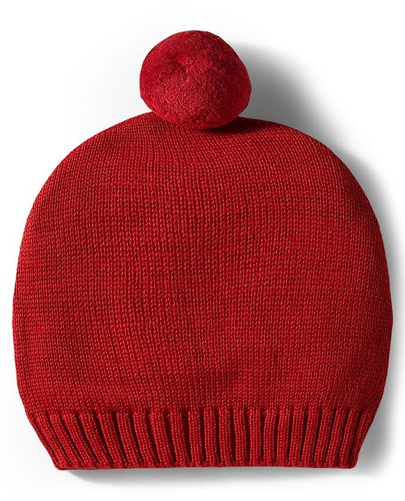 Babyhug Organic Cotton Knit Full Raglan Sleeves Striped Pullover Sweater Set with Cap & Fox Patch Detailing - Red