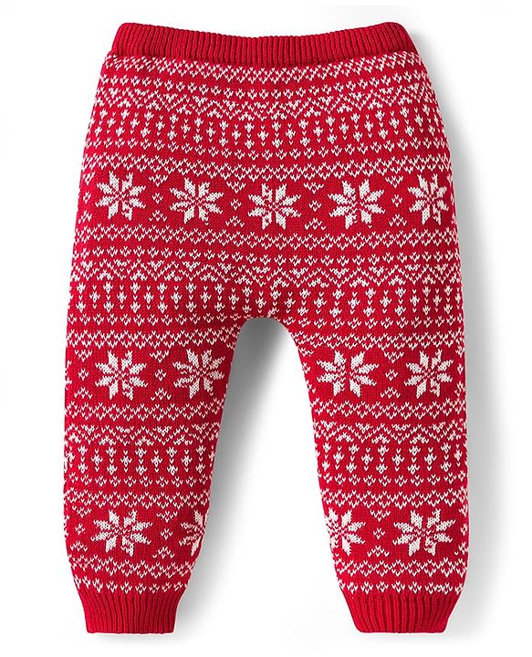 Babyhug Organic Cotton Knit Full Raglan Sleeves Sweater Set with Cap Reindeer Patch & Fair Isle Design - Red