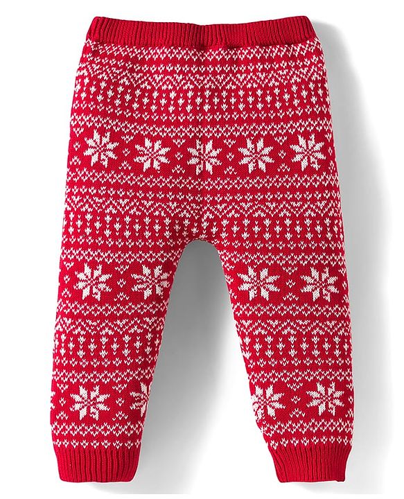 Babyhug Organic Cotton Knit Full Raglan Sleeves Sweater Set with Cap Reindeer Patch & Fair Isle Design - Red