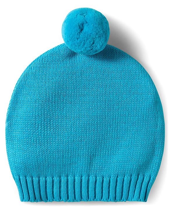 Babyhug Knit Full Sleeves Sweater Set With Animal Embriodery & Cap - Blue