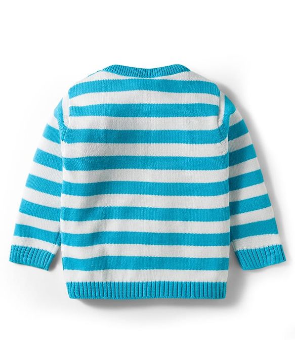 Babyhug Knit Full Sleeves Sweater Set With Animal Embriodery & Cap - Blue
