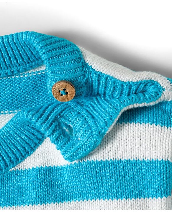Babyhug Knit Full Sleeves Sweater Set With Animal Embriodery & Cap - Blue