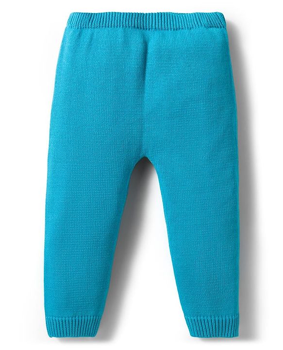 Babyhug Knit Full Sleeves Sweater Set With Animal Embriodery & Cap - Blue
