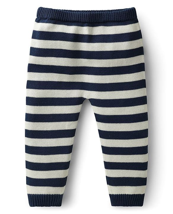 Babyhug Organic Cotton Knit Full Raglan Sleeves Pullover Striped Sweater Set with Cap & Patch Detailing - Navy Blue & Green