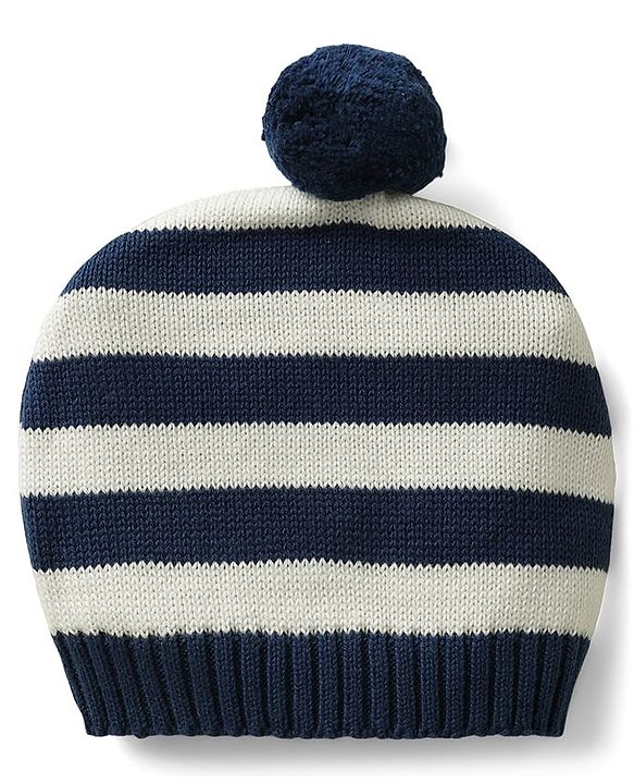 Babyhug Organic Cotton Knit Full Raglan Sleeves Pullover Striped Sweater Set with Cap & Patch Detailing - Navy Blue & Green