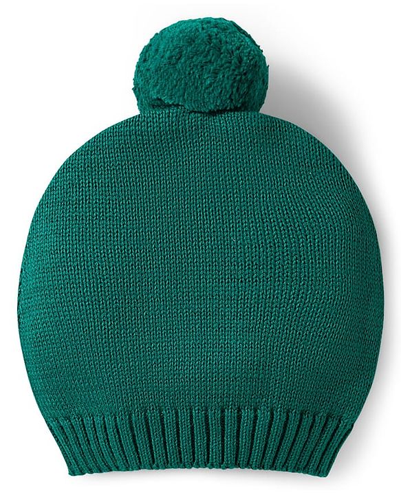 Babyhug Organic Cotton Knitted Full Sleeves Sweater Set With Deer Design & Cap - Green