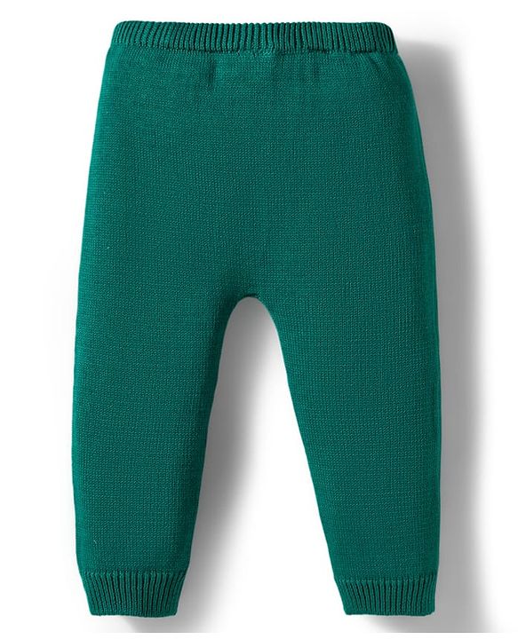 Babyhug Organic Cotton Knitted Full Sleeves Sweater Set With Deer Design & Cap - Green