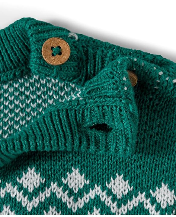 Babyhug Organic Cotton Knitted Full Sleeves Sweater Set With Deer Design & Cap - Green