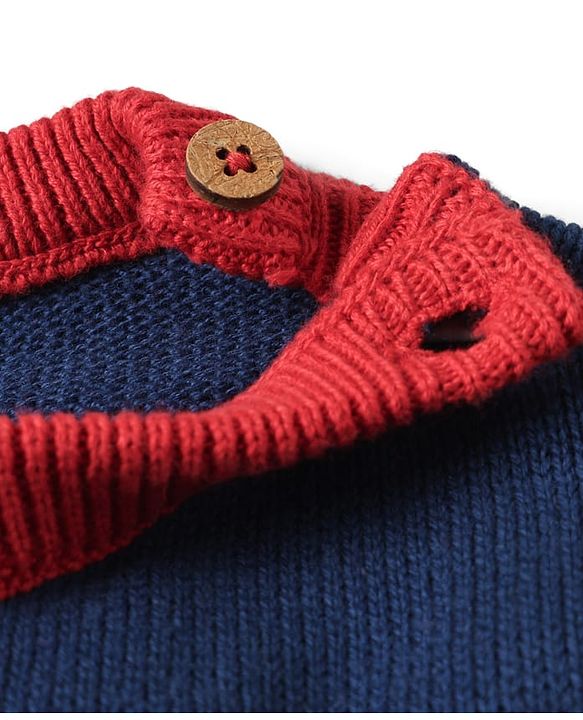 Babyhug Organic Cotton Knit Full Sleeves Sweater Sets with Cap & Panda Design - Red & Navy Blue