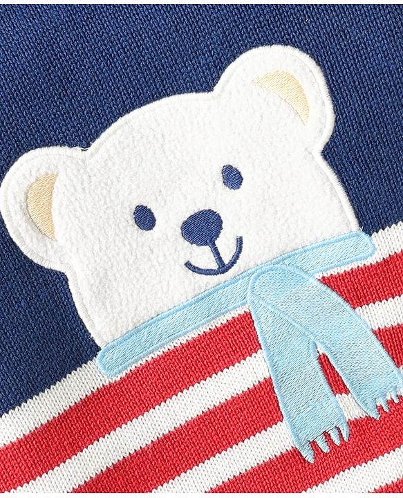Babyhug Organic Cotton Knit Full Sleeves Sweater Sets with Cap & Panda Design - Red & Navy Blue