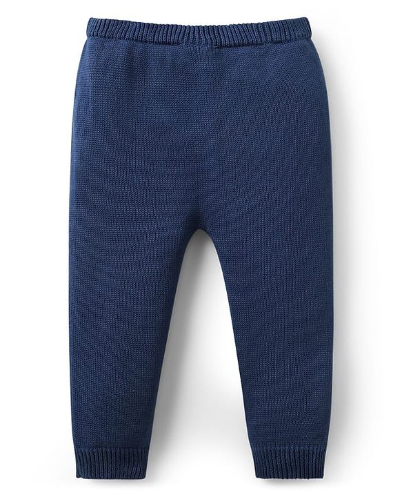Babyhug Organic Cotton Knit Full Sleeves Sweater Sets with Cap & Tiger Design - Navy Blue