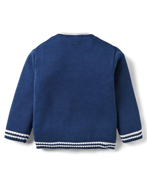 Babyhug Organic Cotton Knit Full Sleeves Sweater Sets with Cap & Tiger Design - Navy Blue