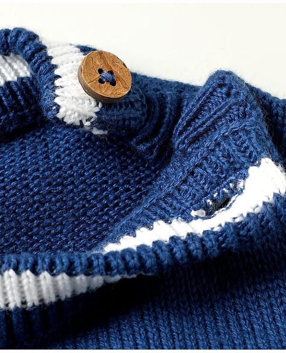 Babyhug Organic Cotton Knit Full Sleeves Sweater Sets with Cap & Tiger Design - Navy Blue