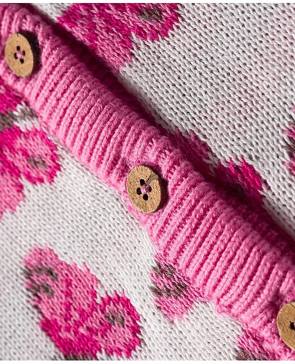 Babyhug Organic Cotton Knit Full Sleeves Front Open Sweater Set with Cap & Butterfly Design - Pink