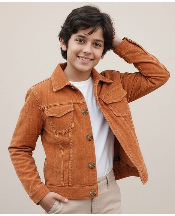 Pine Kids Cotton Woven Full Sleeves Solid Coloured Jacket - Khaki