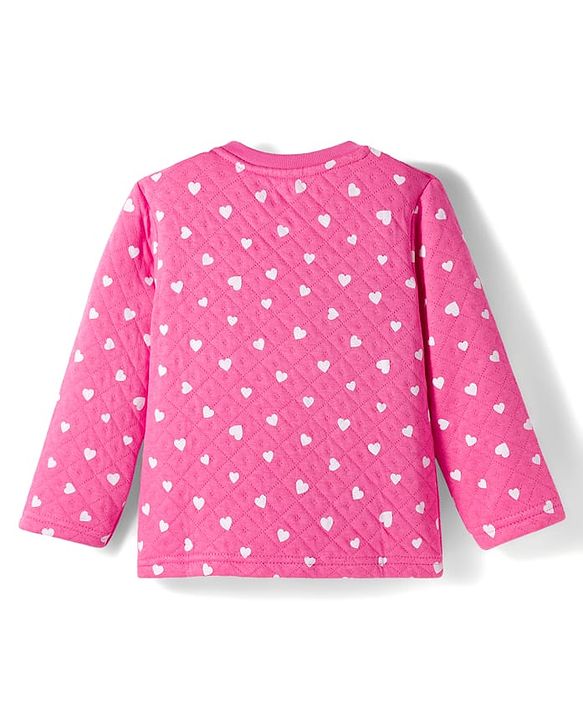 Babyhug Quilted Knit Full Sleeves Co-ord Winter Night Suit With Heart Print - Dark Pink