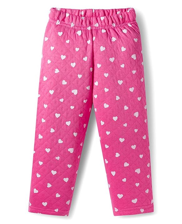 Babyhug Quilted Knit Full Sleeves Co-ord Winter Night Suit With Heart Print - Dark Pink