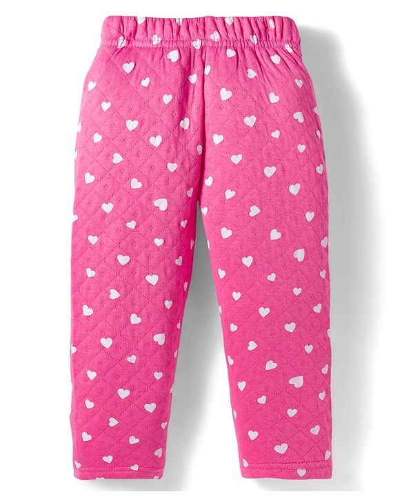 Babyhug Quilted Knit Full Sleeves Co-ord Winter Night Suit With Heart Print - Dark Pink