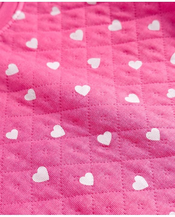 Babyhug Quilted Knit Full Sleeves Co-ord Winter Night Suit With Heart Print - Dark Pink
