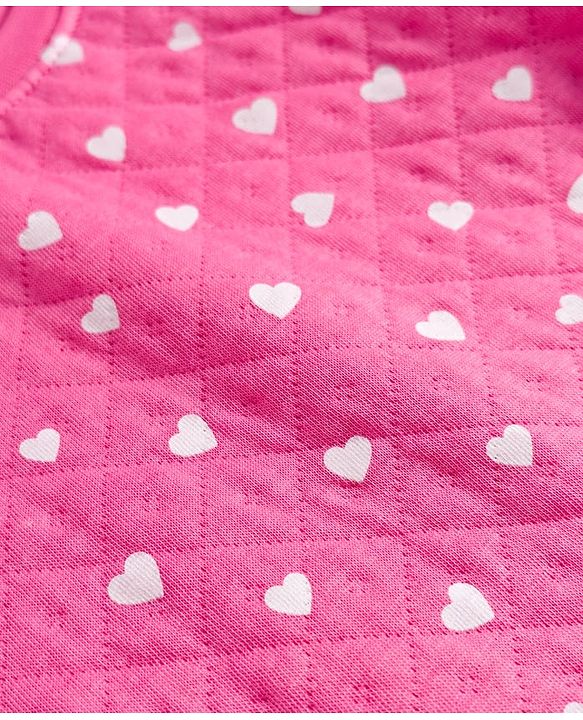 Babyhug Quilted Knit Full Sleeves Co-ord Winter Night Suit With Heart Print - Dark Pink