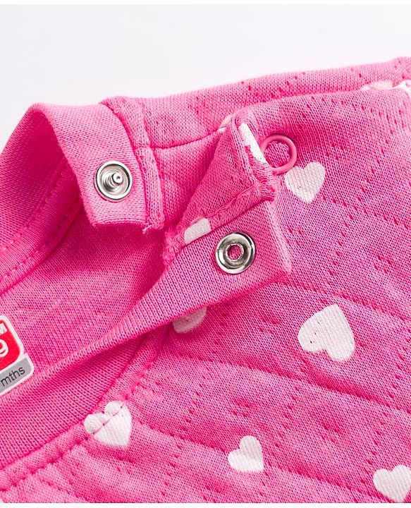 Babyhug Quilted Knit Full Sleeves Co-ord Winter Night Suit With Heart Print - Dark Pink