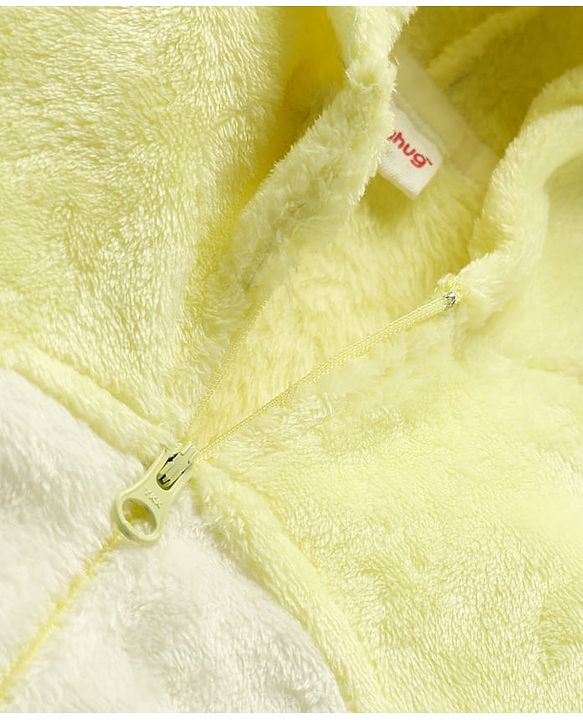 Babyhug Woven Full Sleeves Footed Winter Romper With Animal Ear Applique - Yellow