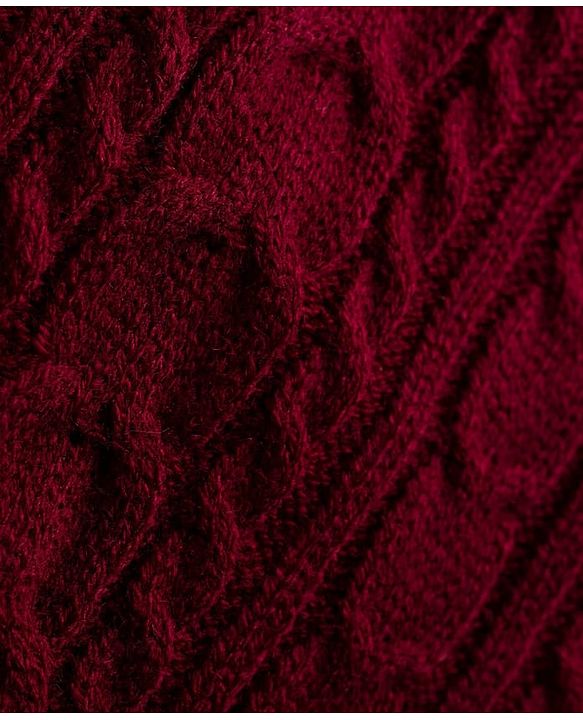 Pine Kids Knit Full Sleeves Collared Woollen Dress with Cable Knit Design - Dark Red