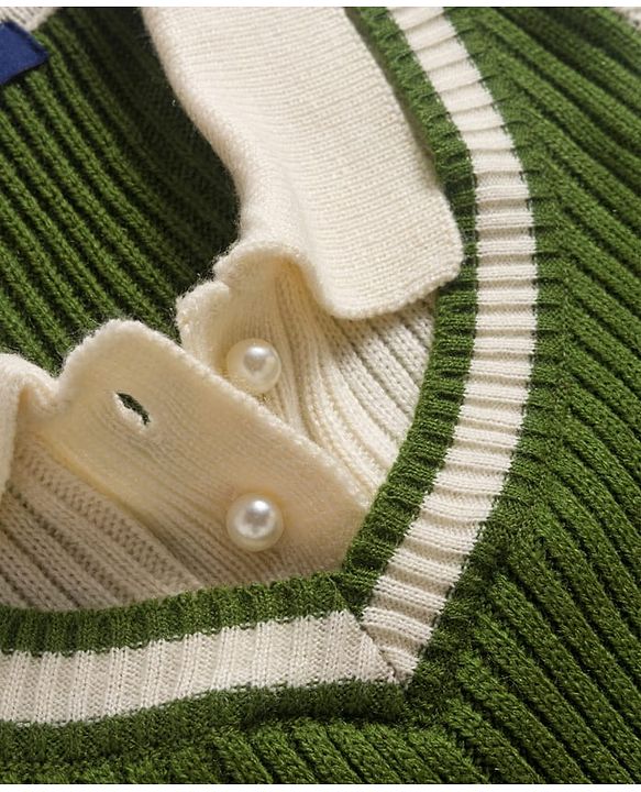 Pine Kids Knitted Full Sleeves Solid Woollen Dress - Olive Green