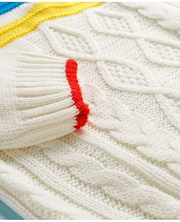 Pine Kids Knitted Full Sleeves Pullover Sweater With Cable Knit Design - White