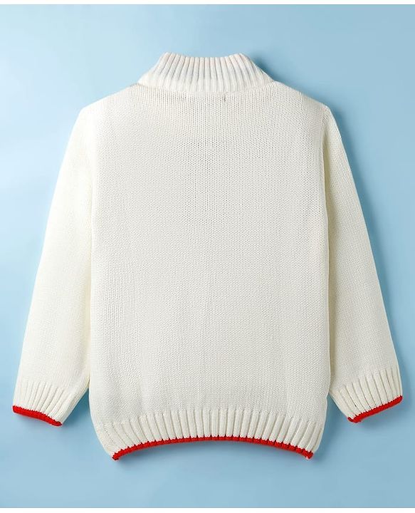 Pine Kids Knitted Full Sleeves Pullover Sweater With Cable Knit Design - White