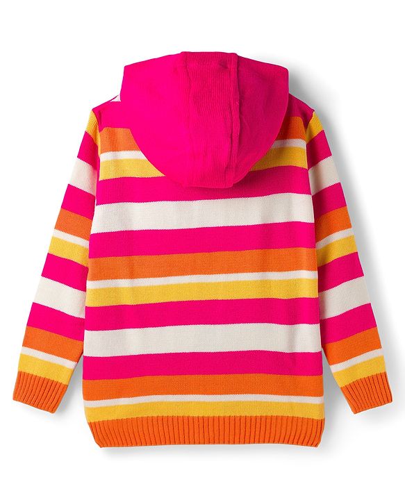 Pine Kids Knit Full Sleeves Hooded Front Open Sweater with Vest & Stripes - Multicolor
