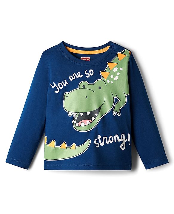 Babyhug 100% Cotton Knit Full Sleeves T-Shirt With Dino Print - Navy Blue