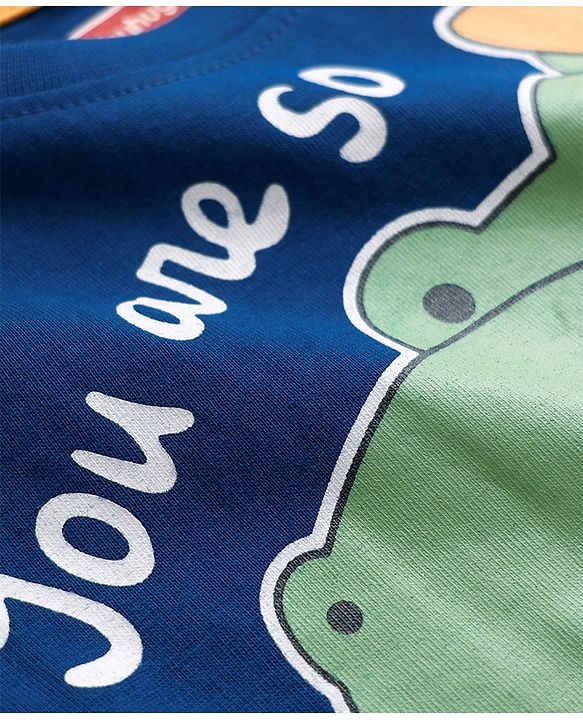 Babyhug 100% Cotton Knit Full Sleeves T-Shirt With Dino Print - Navy Blue