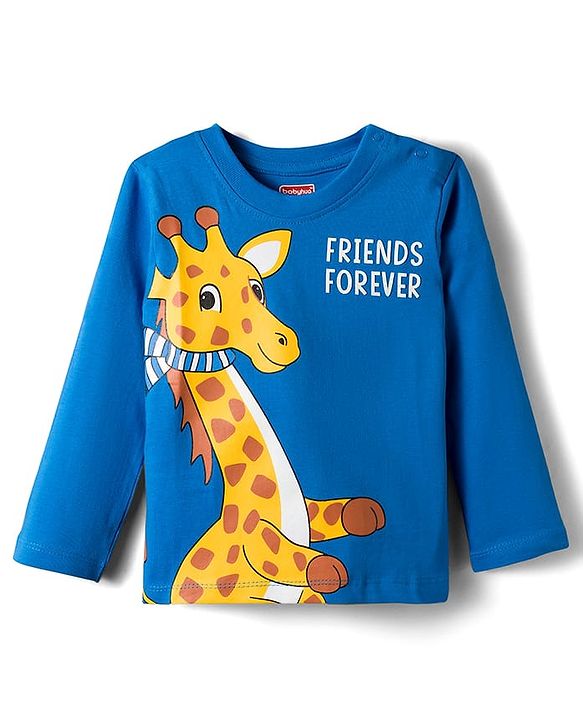 Babyhug 100 % Cotton Knit Full Sleeves T-Shirt with Giraffe Print - Blue