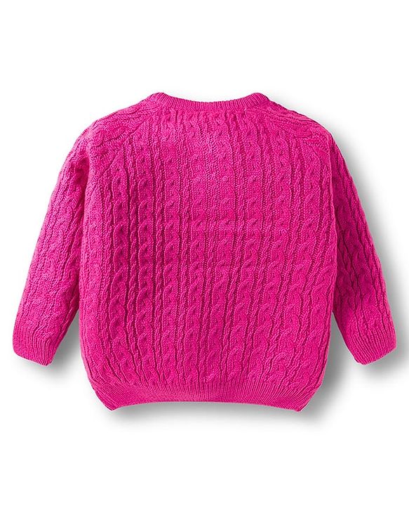 Babyhug Knit Full Raglan Sleeves Front Open Sweater with Cable Knit Design - Dark Pink