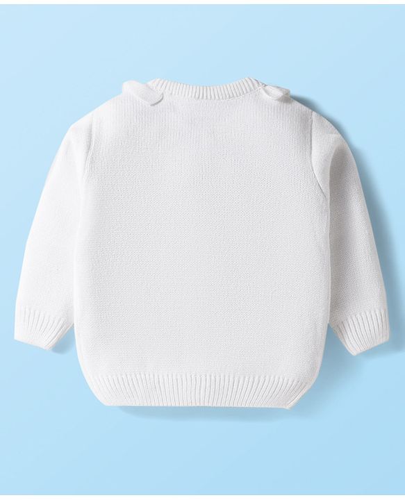 Babyhug Knit Full Sleeves Front Open Sweater with Floral Embroidery - White