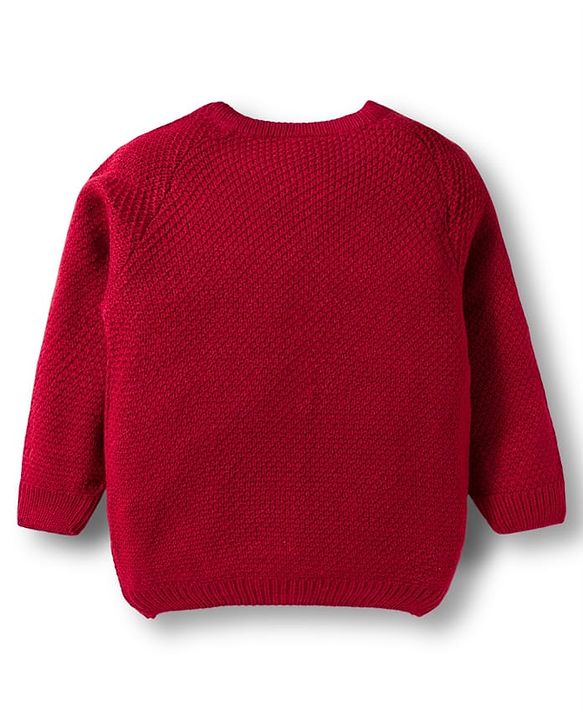 Babyhug Knit Full Raglan Sleeves Front Open Sweater with Cable Knit Design - Red