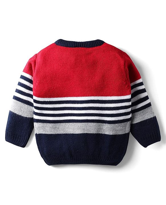 Babyhug Knit Full Sleeves Front Open Sweater With Stripes - Red