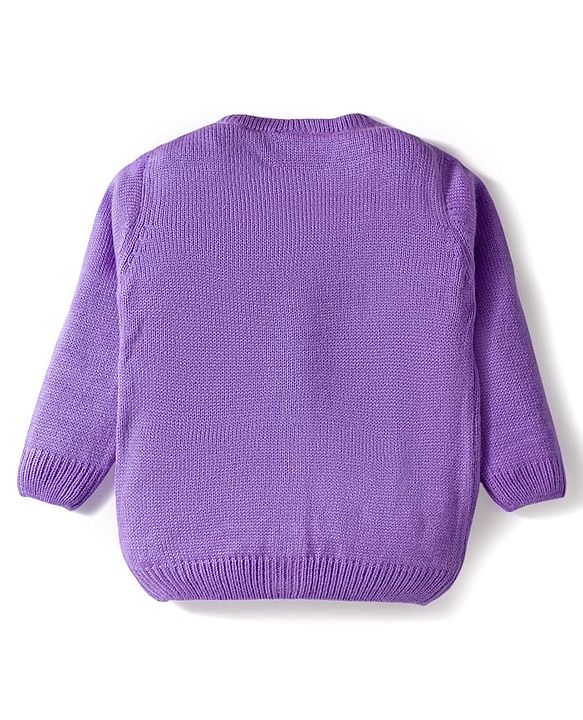 Babyhug Knit Full Sleeves Front Open Sweaters with Frill Detailing & Floral Embroidery - Lavender