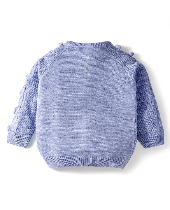 Babyhug Knit Full Raglan Sleeves Front Open Sweater with Cable Knit Design & Pom Pom Applique - Lavender