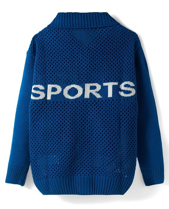 Pine Kids Knit Full Sleeves Front Open Sweater With Inner Tee & Number Print - Blue