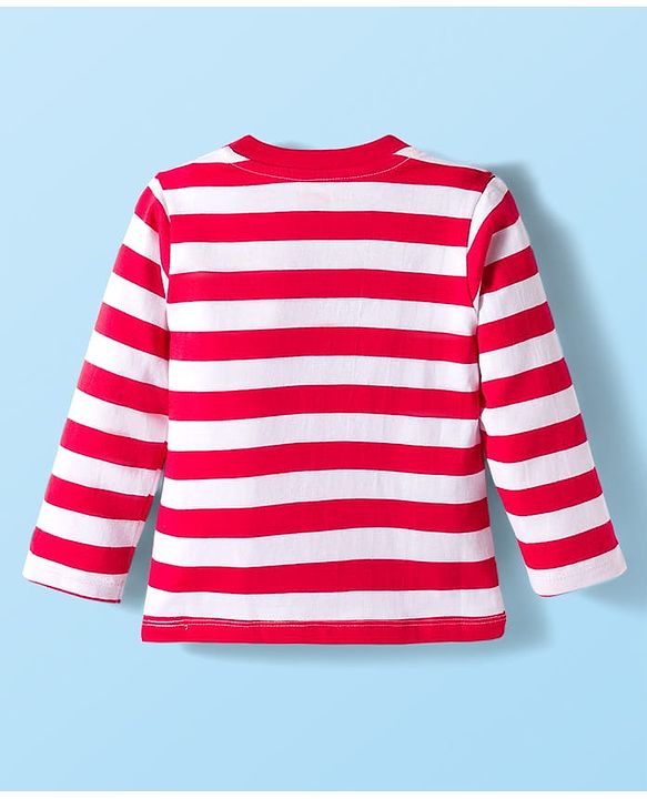Babyhug Single Jersey Knit Full Sleeves T-Shirt with Stripes & Animal Print - White & Red