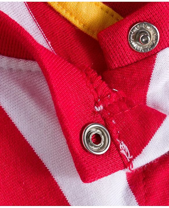 Babyhug Single Jersey Knit Full Sleeves T-Shirt with Stripes & Animal Print - White & Red