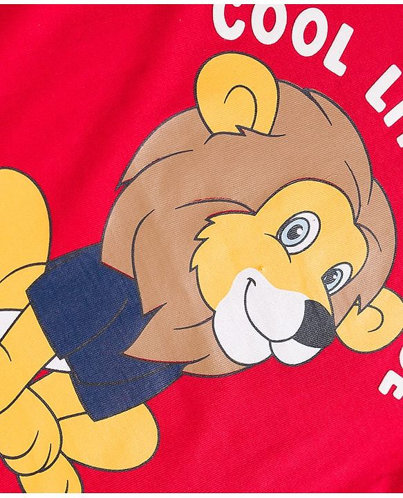 Babyhug 100 % Cotton Knit Full Sleeves T-Shirt with Lion Print - Red
