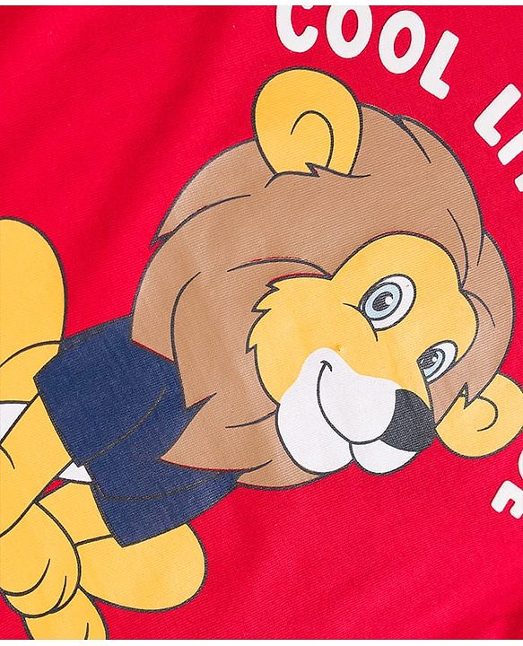 Babyhug 100 % Cotton Knit Full Sleeves T-Shirt with Lion Print - Red