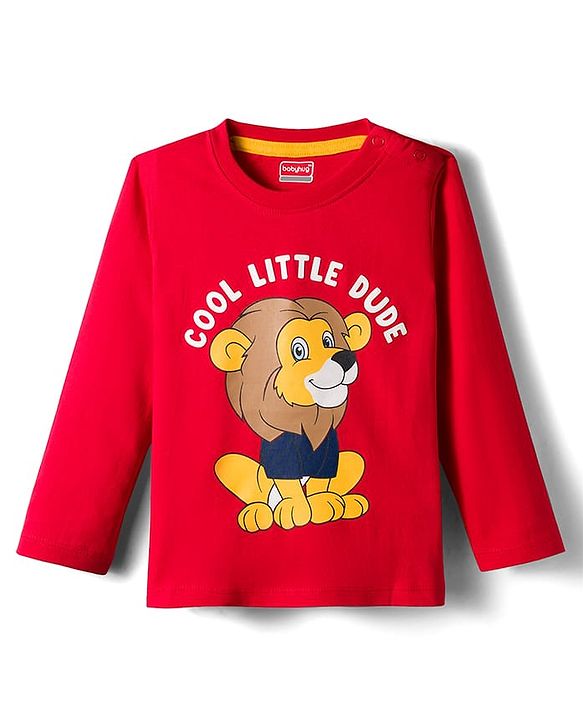 Babyhug 100 % Cotton Knit Full Sleeves T-Shirt with Lion Print - Red
