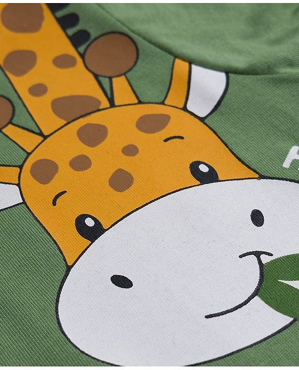 Babyhug 100% Cotton Knit Full Sleeves T-Shirt with Giraffe Print - Green