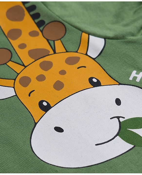 Babyhug 100% Cotton Knit Full Sleeves T-Shirt with Giraffe Print - Green